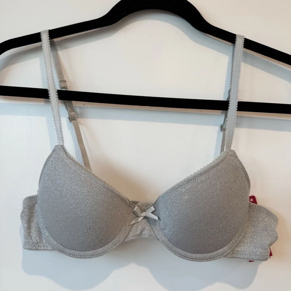 New Coquette Twee Xhilaration 34A Push-up T-Shirt Bra Sparkly Silver NWT